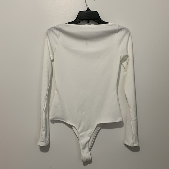 ASTR The Label ribbed square neck long sleeve bodysuit Ivory White - Picture 6 of 9